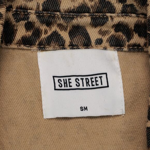 She Street Leopard Print Tan Denim Tiered Shirt Dress Womens Size SM - Picture 12 of 14